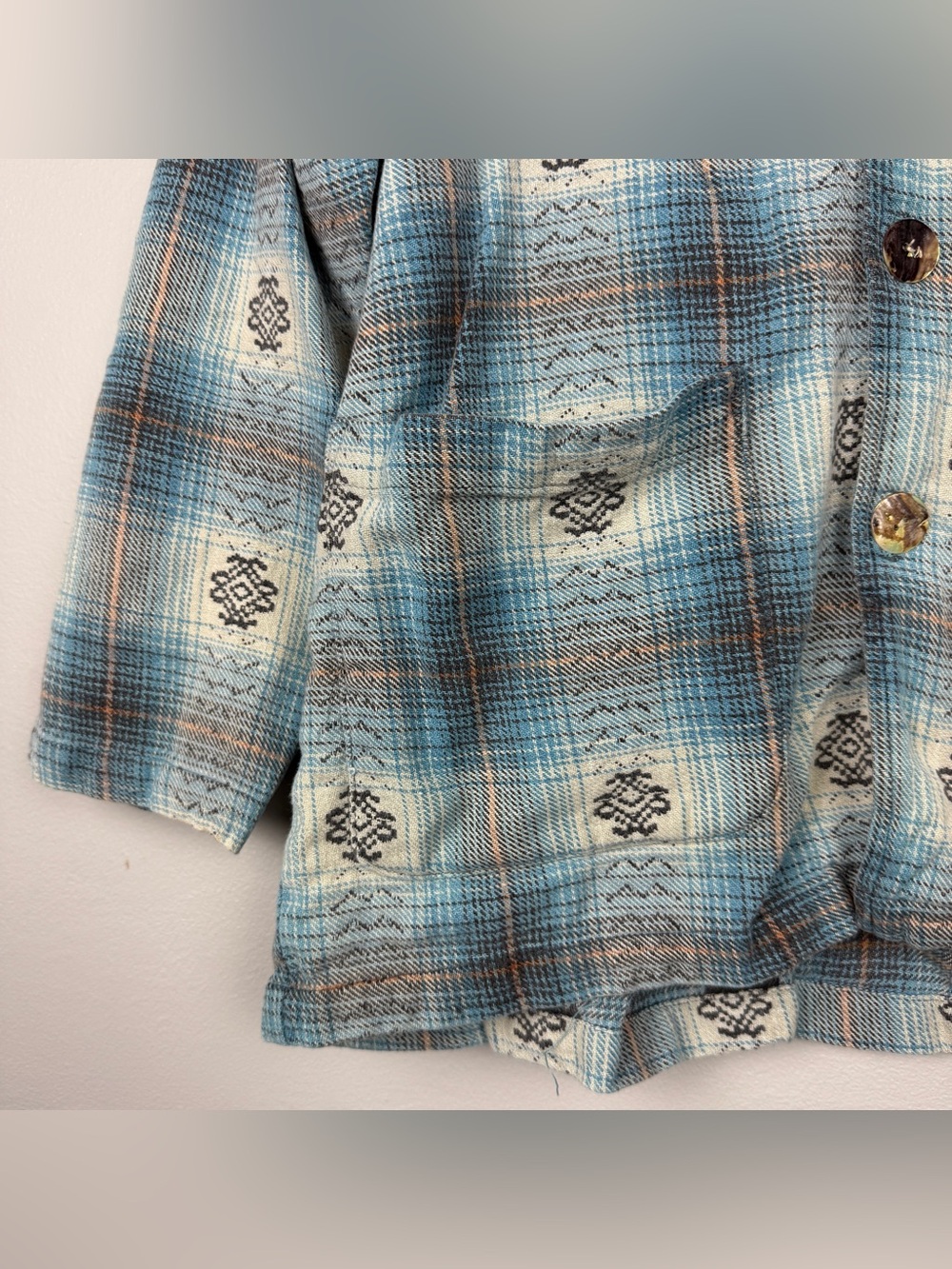 Citron Western Plaid Lagenlook Button Tribal Shirt - Picture 3 of 4